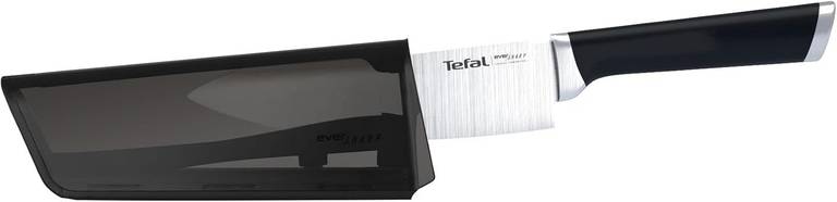 Tefal Ever Sharp – Cuchillo Chef 16,5 cm con Afilador Integrado en la Funda (Afilado Automático Doble Pivote), Acero Inoxidable.