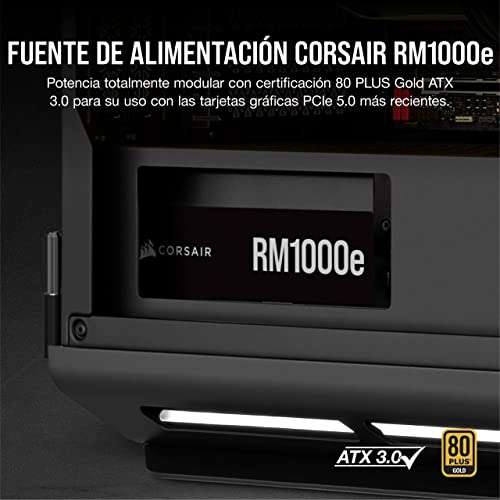 Corsair RM1000e (2023) Fuente de Alimentación ATX Totalmente Modular de Bajo Ruido-Compatible con ATX 3.0 y PCIe 5.0-Eficiencia 80 Plus Gold