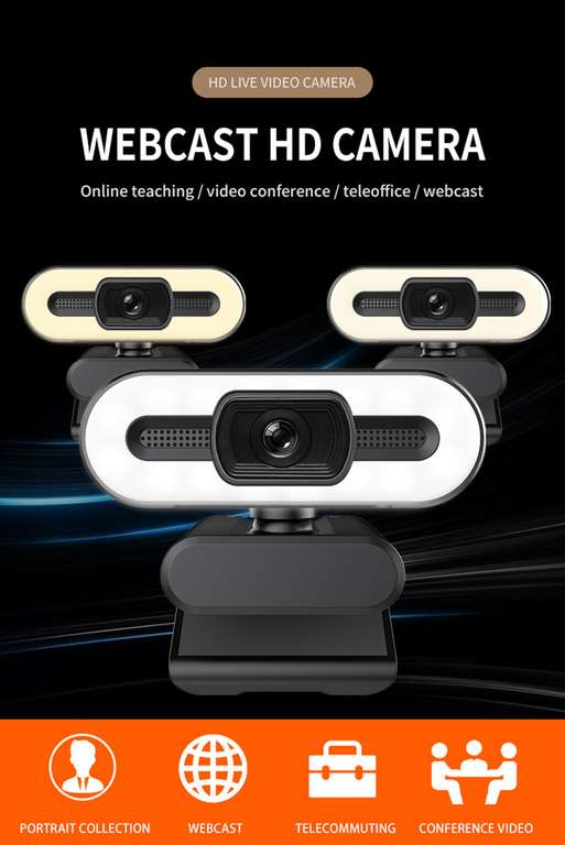 webcam 1080P/2k con 3 modos de iluminación