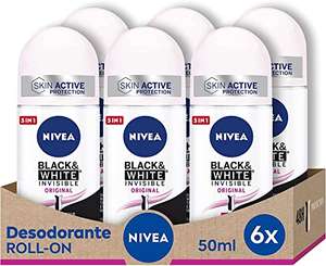 NIVEA Black & White Invisible Original Roll-on en pack de 6 (6 x 50 ml), antitranspirante para una piel suave con fragancia [1'34€/ud]