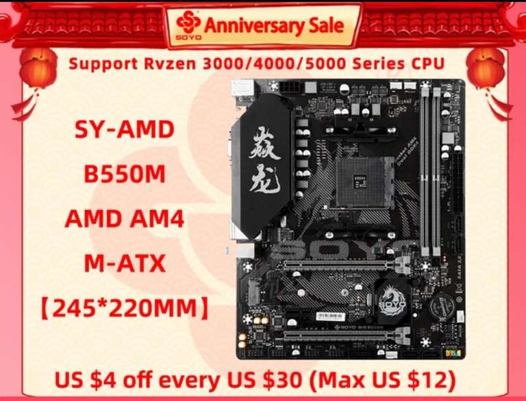 SOYO-placa base AMD B550M para juegos, USB 3,1, M.2, Nvme, Sata3, compatible con CPU R5 3600