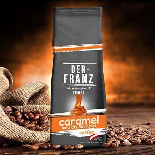 DER-FRANZ - Café aromatizado con caramelo natural, granos enteros, 500 g (pack de 3)