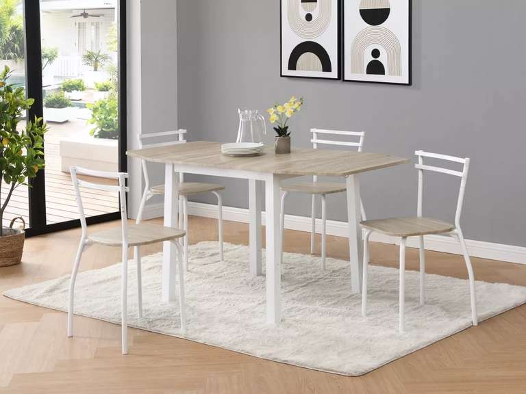 Conjunto Cook mesa+4 sillas blanco/plata
