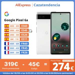 Google Pixel 6a por 274€ (Desde España) -