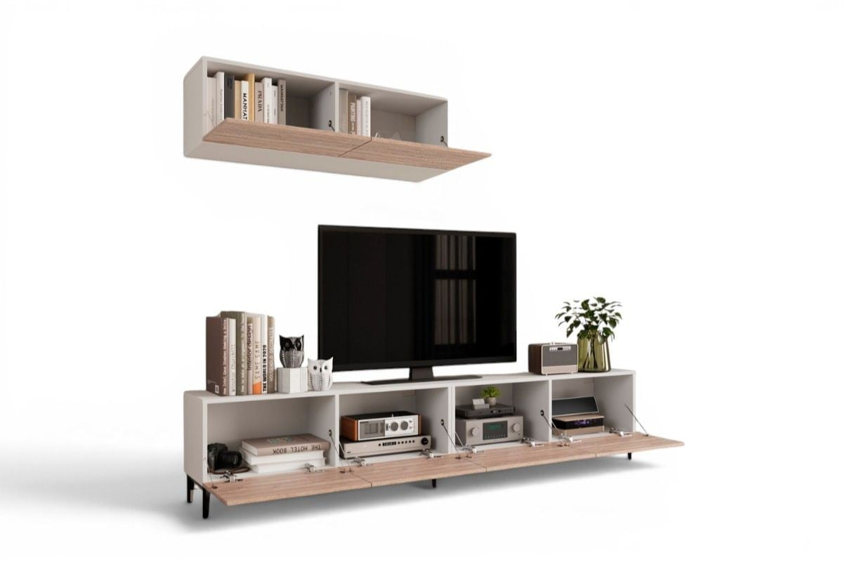 Mueble de salón Tv STIVLO Blanco y Roble Canadian