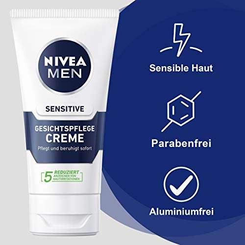 Crema facial Nivea Men Sensitive, crema hidratante para hombres con piel sensible, crema facial calmante, 75 ml