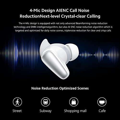 Realme Buds Air 3S Auriculares Inalámbricos Bluetooth 5.3 con 4 Micrófonos, 30 Horas de Autonomía, IPX7, Blanco