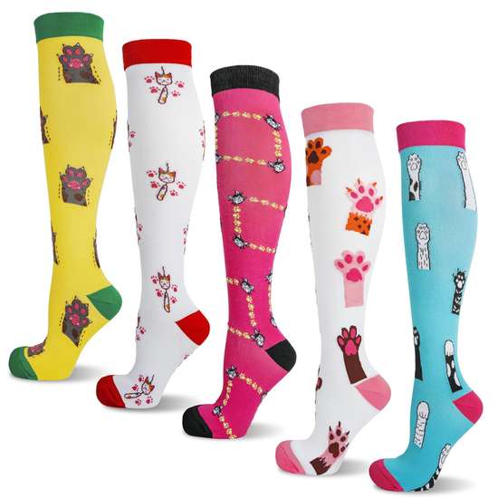 LEOSTEP 5 pares de medias de compresión para hombres y mujeres, calcetines de colores con diseño ergonómico