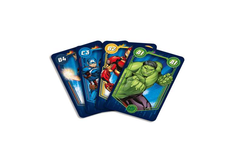 Shuffle Avengers. Baraja de Cartas Infantil. 4 Juegos en 1. Naipes ilustrados con los Personajes de Los Vengadores. Versión en Español.