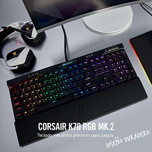 Corsair K70 RGB MK.2 Teclado Mecánico, USB, Alámbrico, Tamaño Único, Cherry MX Red Español