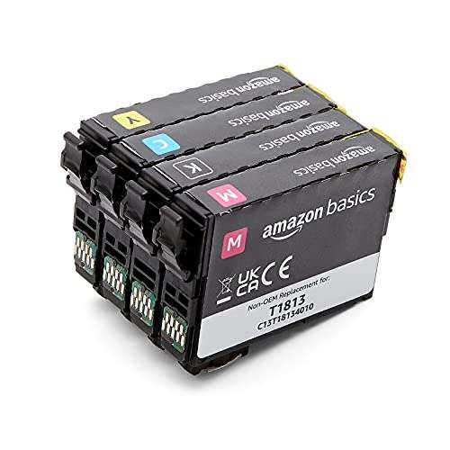 Cartucho de tinta Amazon Basics Epson 18 XL | paquete de 4 unidades (colores negro, cian, magenta y amarillo)