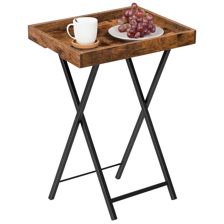 HOOBRO Mesa Auxiliar con Bandeja, de Sofá Plegable con Bandeja Extraíble de Madera