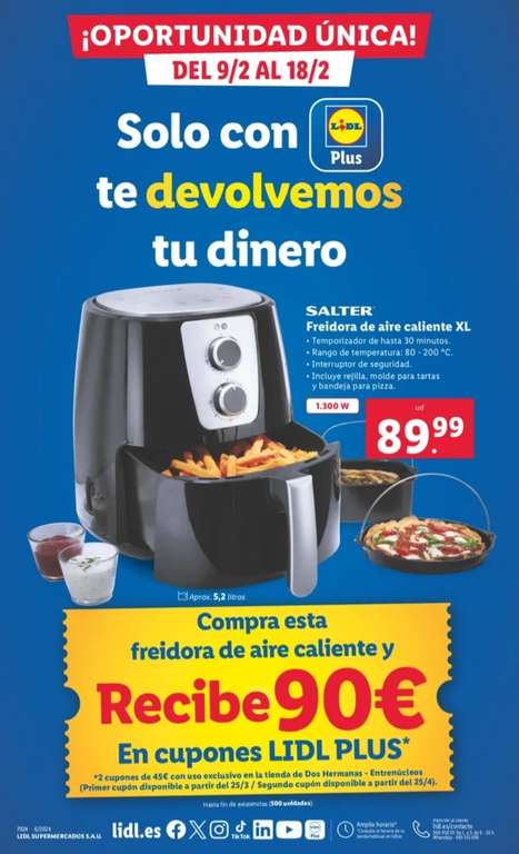 Freidora de aire caliente SALTER + dos vales de 45€ en Lidl Entrenúcleos (Dos Hermanas, Sevilla)