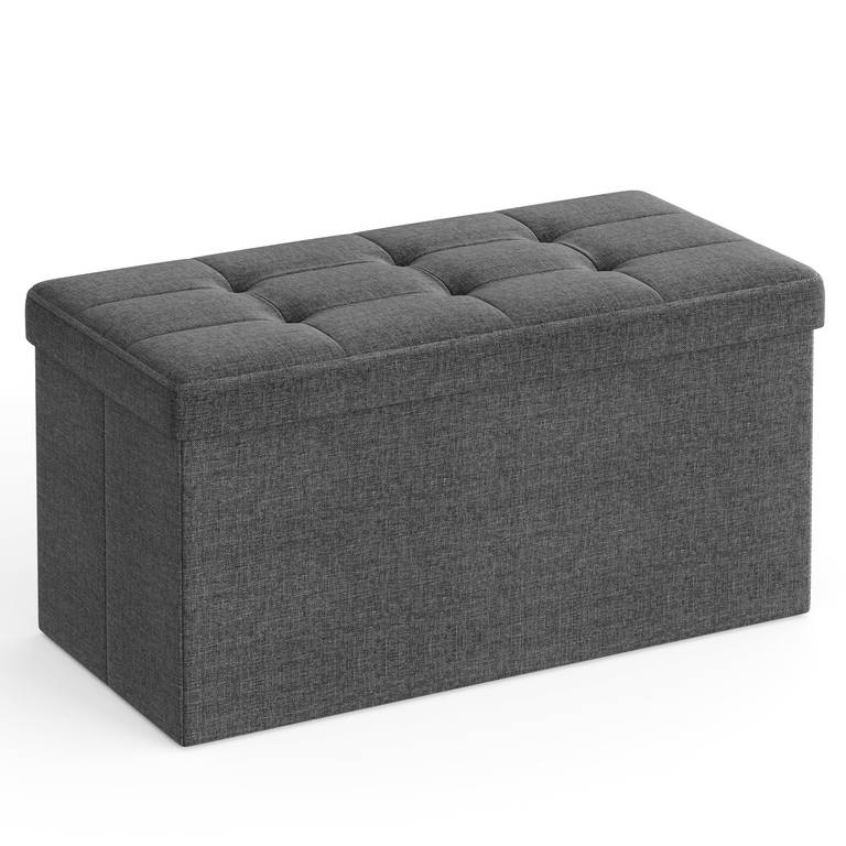 Puff Almacenaje Plegable 76x38x38 cm, Baúl 89L, Reposapiés y Banco 300 kg, Tapizado Lino, para Salón y Dormitorio SONGMICS