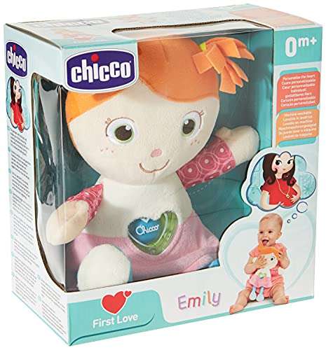 Chicco - Emily First Doll Play, Juguete de Material Suave y Acolchado, Peluche con Sonajero, Lavable a Máquina, a Partir de 0 Meses