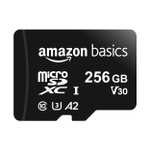 Amazon Basics - MicroSDXC, 256 gb, con Adaptador SD, A2, U3, velocidad de lectura hasta 100 MB/s