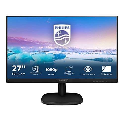 Philips Monitor LCD Full HD 273V7QDSB/00, Monitor IPS (Full HD, 1920 x 1080, Sin bordes, Flicker Free, Low Blue Mode, HDMI + DVI), 27"