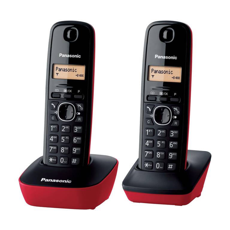 Panasonic KX-TG1612SPR Teléfono Inalámbrico Digital DECT, Unidad Base y 2 Auriculares, Identificador De Llamadas, Batería Larga Duración