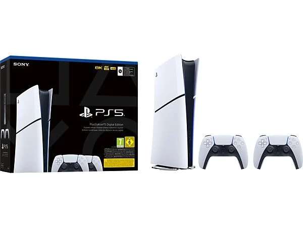 Consola - Sony PlayStation 5 Slim Digital Edition, 1 TB SSD, 4K, 2 mandos, Chasis D, Blanco (439€ con newsletter)