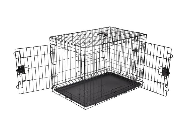 Amazon Basic Jaula para perro de alambre metálico, Duradero,Plegable con bandeja, doble puerta, negro, 91 x 58 x 64 cm (L x An x Al)