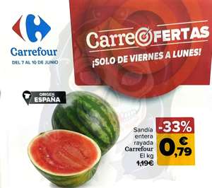 Sandía rayada origen España a 0,79€/kg - [Carrefour]