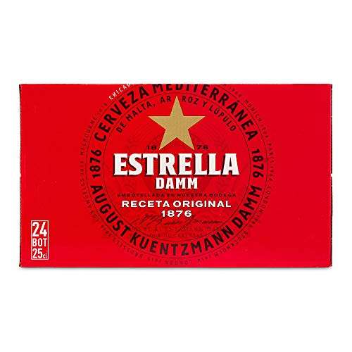 Damm - Cerveza Estrella Damm, Caja de 72 Botellas 25cl (comprando 3 packs de 24u)