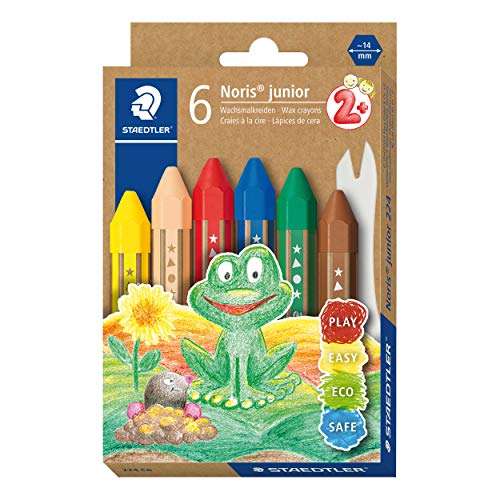 STAEDTLER Noris Junior- Crayones de cera gruesos para niños, 6 colores surtidos