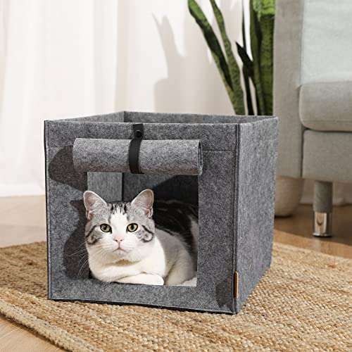 Toozey:Cueva de gato de fieltro de 2 uds.Plegable,con cortina de puerta y almohada suave