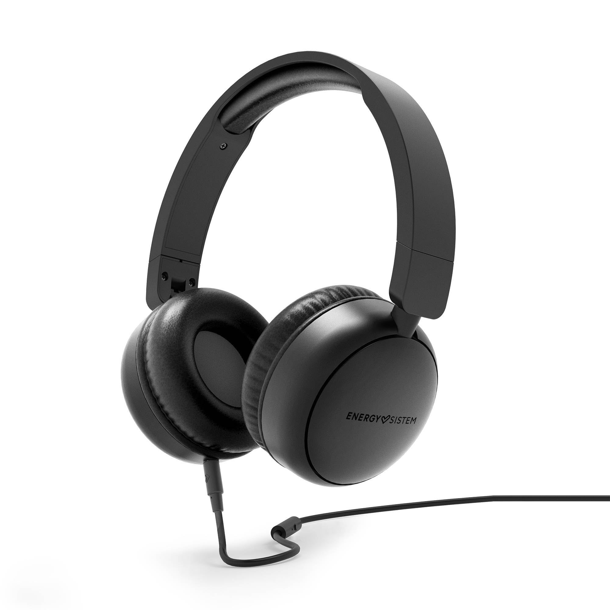 Energy Sistem - Auriculares de Diadema (Plástico 100% Reciclado, Cable extraíble, Micrófono, Asistente de Voz) - (Negro)