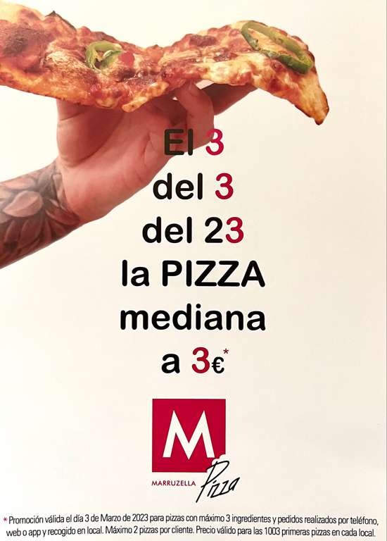 Pizza Mediana a 3€ en Marruzella el 3/3