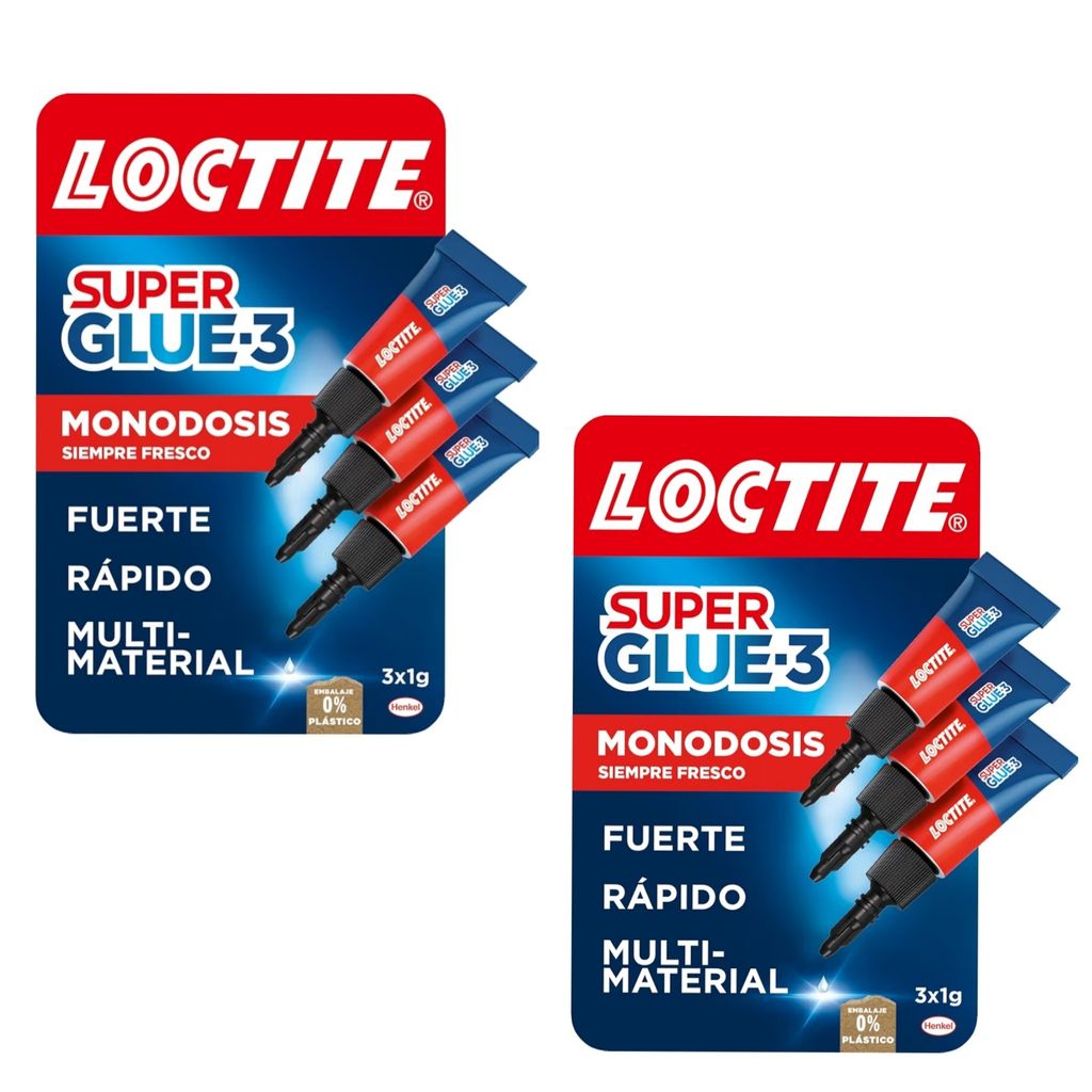 2 x Loctite Super Glue-3 Monodosis Transparente 3x1g - Pegamento Instantáneo Universal, Fuerte y Rápido [Unidad 3'17€]