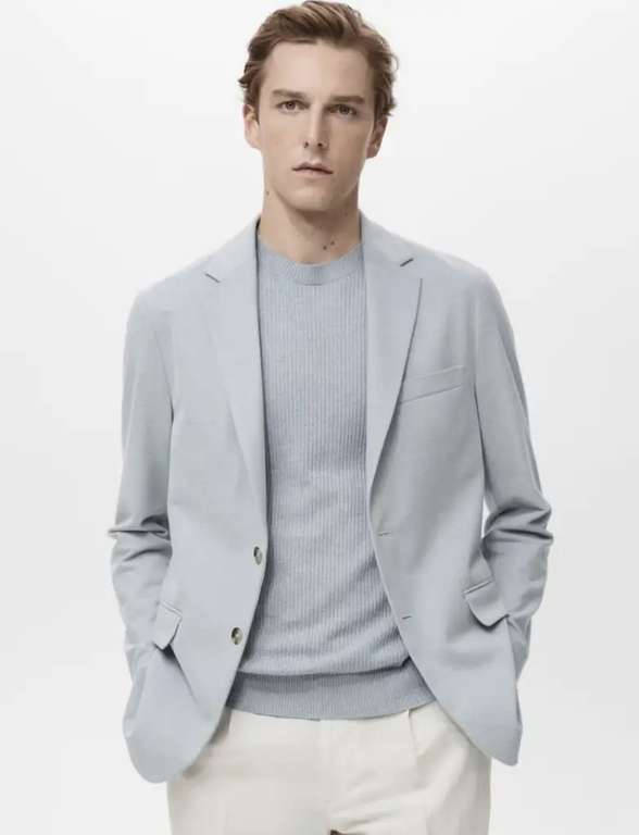 Chaqueta Americana Slim Fit Azul Celeste para Hombre de Mango Outlet