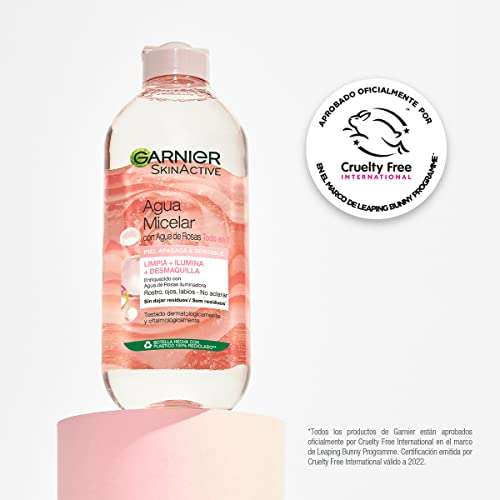 3 x Garnier Skin Active Agua Micelar Agua de Rosas, Piel Apagada y Sensible, Rostro, Labios y Ojos, Incoloro, 400 ml [Unidad 2'52€]