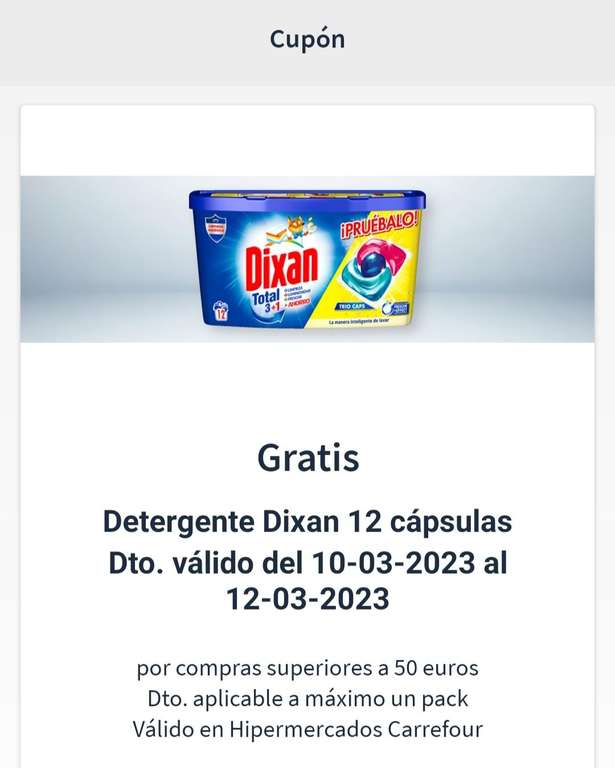 Detergente Dixan 12 cápsulas de regalo en cuentas seleccionadas por compras superiores a 50€