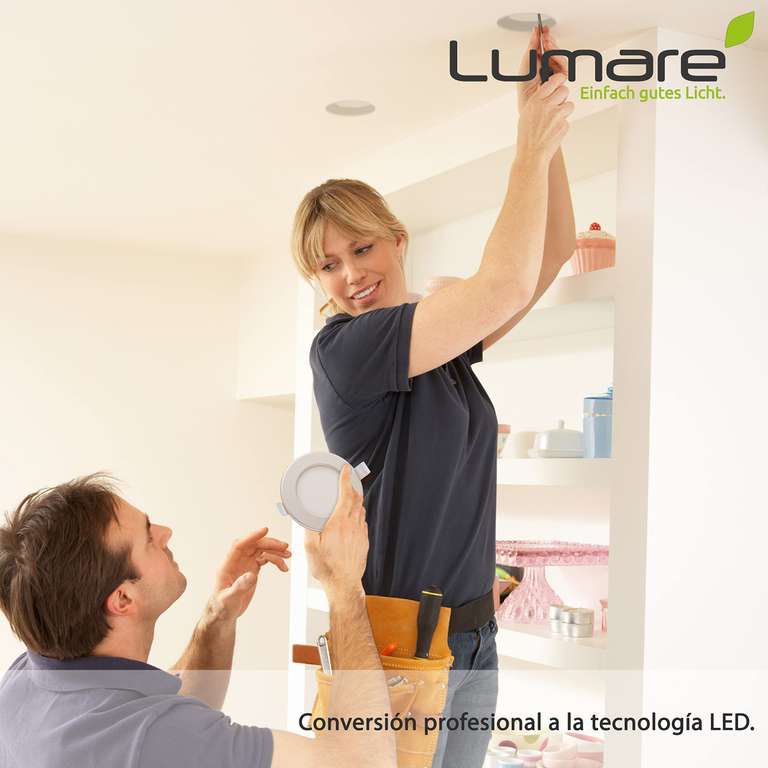 Lumare LED 6W | 400lm | Ø100mm de diámetro de taladro | Luz plata redonda | 230V | IP44 | Blanco cálido 3000K | Juego de 3