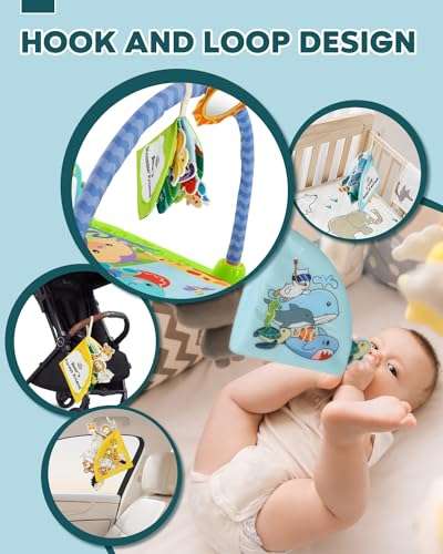 Castle Libros con Animal de Fieltro Bebe 0-6 Meses, 3 PCS Libro Tela Bebe,Cuentos Bebe 0-6 Meses, Libro Sensorial Bebe 1 Año