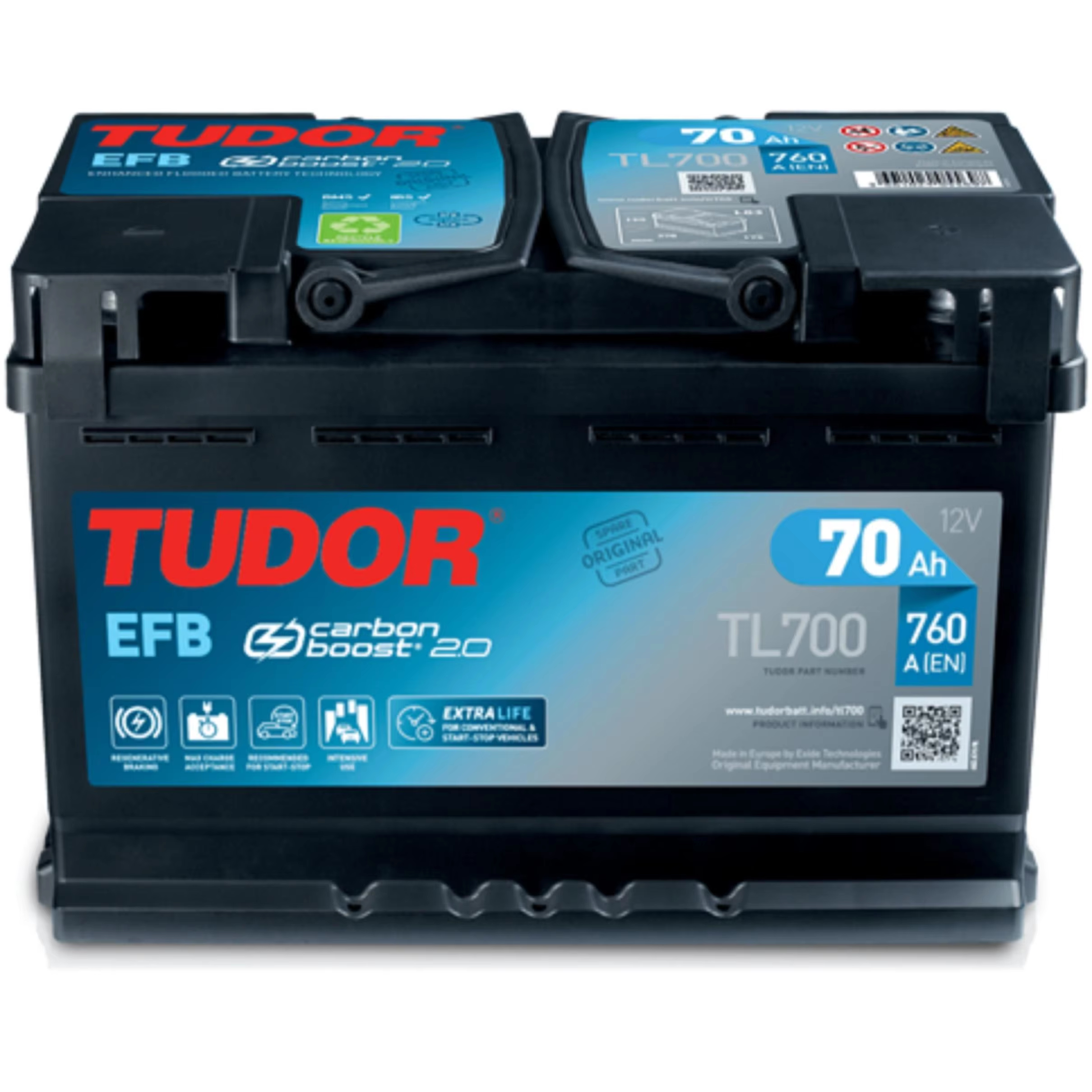 Tudor TL700 EFB Batería de Coche 70Ah 760A apta para Sistema Start-Stop