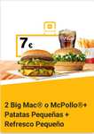 Ofertas Flash - 2 Cheeseburger o Chicken Burger BBQ+ Patatas Pequeñas por 3,60€ //2 Big Mac o McPollo +Patatas Peq. + Refresco Peq. Por 7€