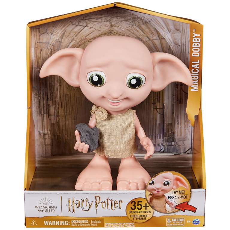 Wizarding World, Harry Potter, Muñeco de Elfo Interactivo Magical Dobby de 21,6 cm con calcetín y más de 30 Sonidos y Frases