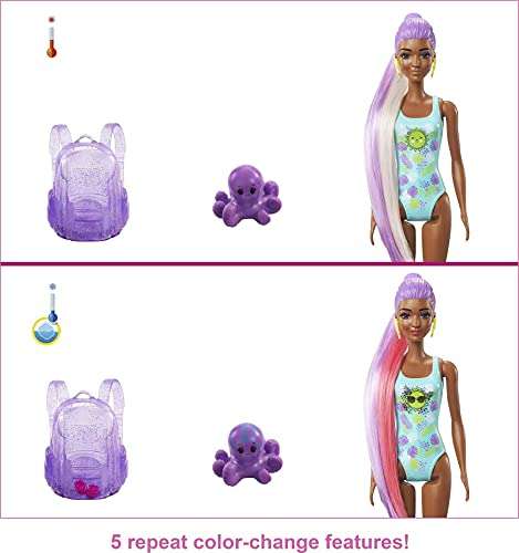 Barbie Color Reveal con espuma Fresa, muñeca sorpresa con vestido y accesorios de moda de verano