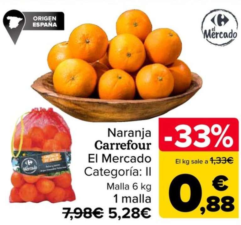 Naranja Carrefour El Mercado 6kg origen España (0,88€/kg)