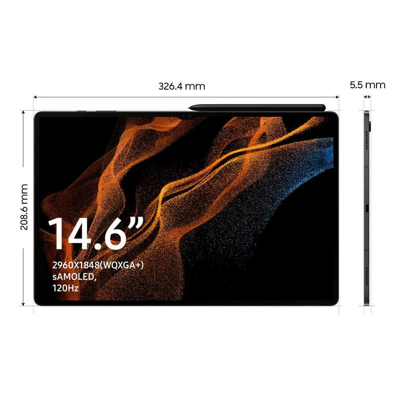 Samsung Galaxy Tab S8 Ultra con cargador – Tablet de 14,6" (12GB RAM, 256GB Almacenamiento, Wifi, Android 12) Negra - Versión española