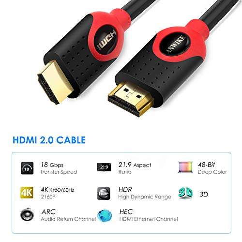3 metros Cable HDMI macho a macho 2.0, soporta Ethernet, ARC 28AWG OD8.6mm Video 4K UHD 2160 HD 1080P, 3D, conector chapado en oro