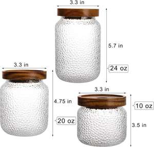 Juego de 3 recipientes de almacenamiento de vidrio para especias con tapas herméticas de acacia, 24 onzas, 20 onzas, transparente