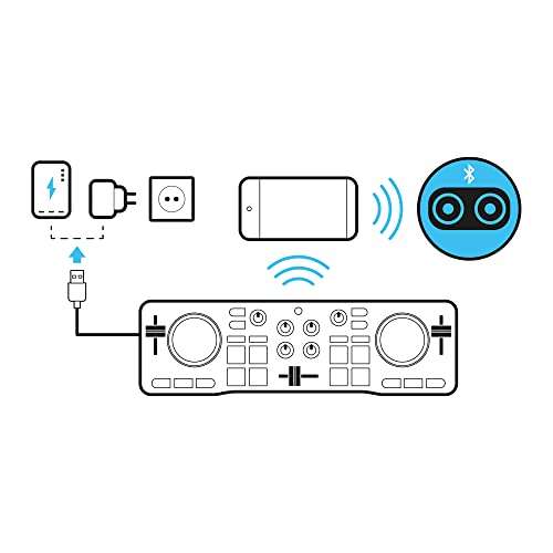 Hercules DJControl Mix Blue Edition – Controladora de DJ Inalámbrica Bluetooth para Smartphones - Exclusiva de Amazon