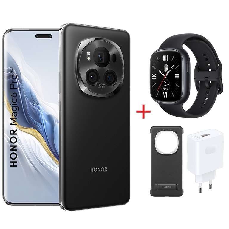 HONOR Magic6 Pro 12GB+512GB + Honor Watch 4 + PU Bracket Case + SuperCharge Power Adapter (Max 100W)