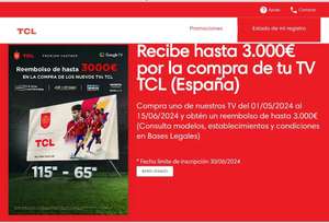Recibe hasta 3.000€ por la compra de tu TV TCL (España)