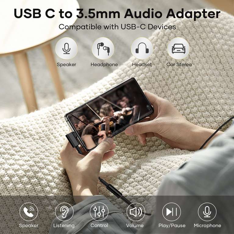 Esiposs Adaptador USB C A Jack 3.5mm, Adaptador Auriculares Tipo C (Negro)
