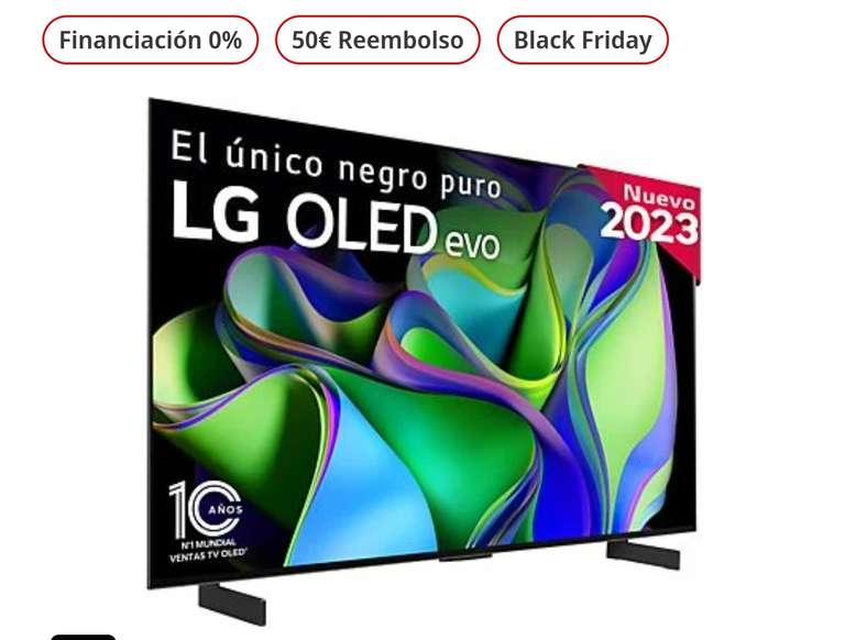 TV OLED 42" - LG OLED42C35LA, OLED 4K, Inteligente α9 4K Gen6, Smart TV, DVB-T2 (H.265), Negro