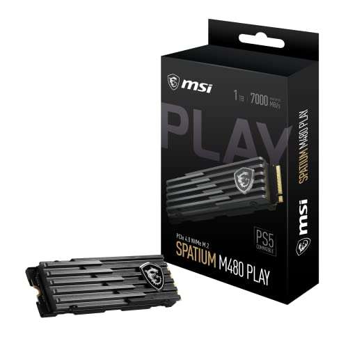 MSI SPATIUM M480 Disco Duro SSD, Optimizado para PS5, PCIe 4.0, NVMe M.2 1TB Play, Lectura 7000 MB/s